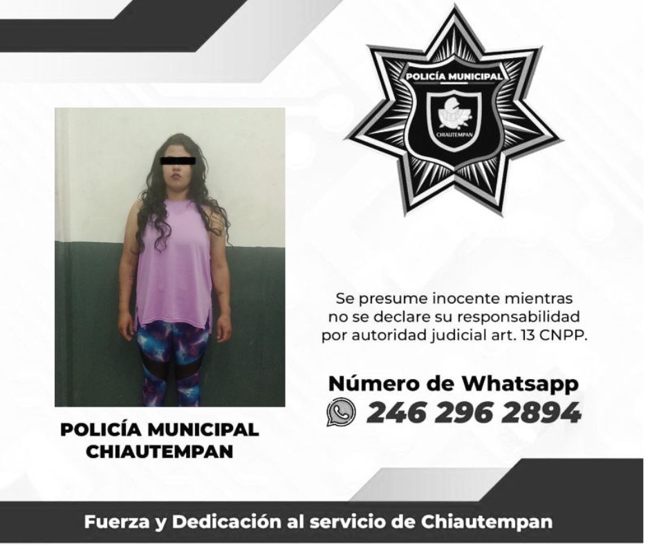 Detiene Policía de Chiautempan a femenina por alteración del orden público